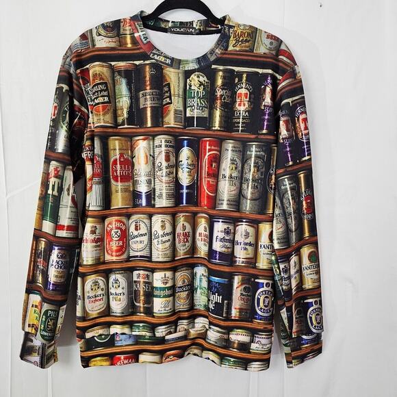 Beer Can Collector Sweatshirt Mens XL Can All Over Print Crew Neck Long Sleeve - Picture 1 of 8